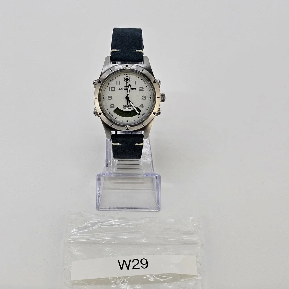 VTG Timex Expedition Ana-Dig Men's Watch 38MM NEW Blue Leather Bands NEW Battery